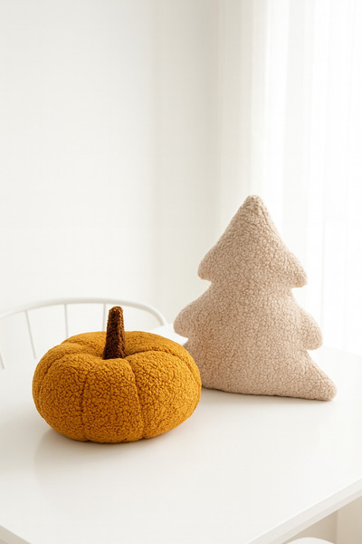 Madame Clean Home Teddy Decorative Pumpkin Pillow and Pine Tree Pillow