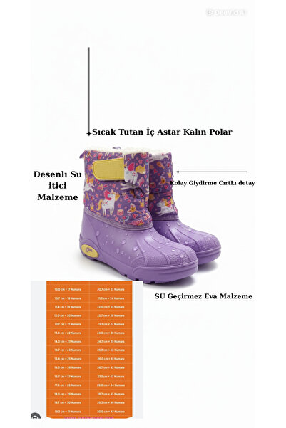 Moda Kadıköy KIZ ÇOCUK LİLA SU GEÇİRMEZ İÇİ KÜRKLÜ KAR BOTU