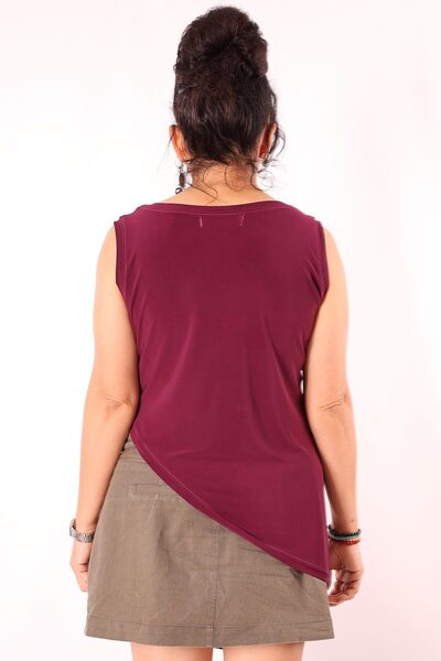 Store Women's Purple Plum Boat Neck Asymmetrical Blouse