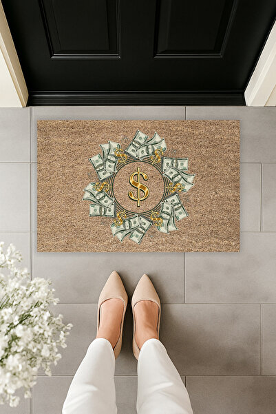 Dormot Modern Dijital Baskı Dolar Temalı Şans Kapı Önü Paspas