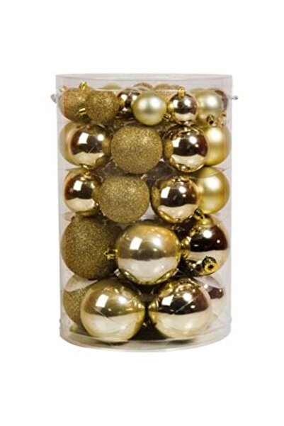 SHOPIENS Set Globuri Craciun Aurii Mat Stralucitoare Glitter 4-6-8-10 cm - 54...