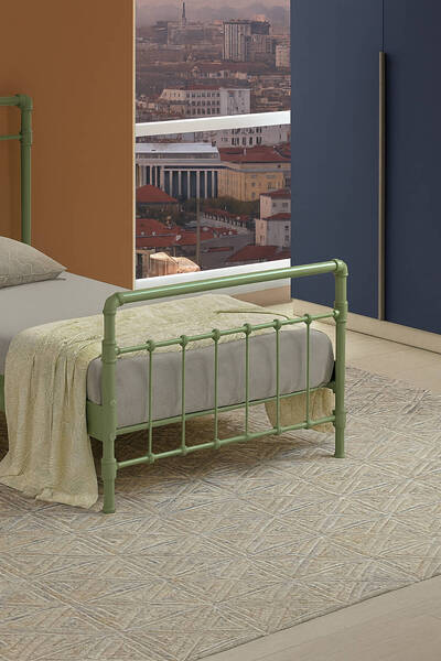 Unimet Odin Tek Kişilik Metal Karyola-Yeşil (AHŞAP LATALI)