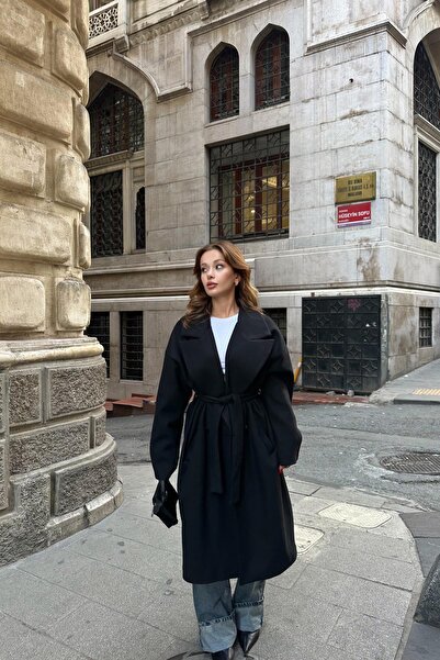 mylove معطف كاشي بحزام وزرين أسود اللون