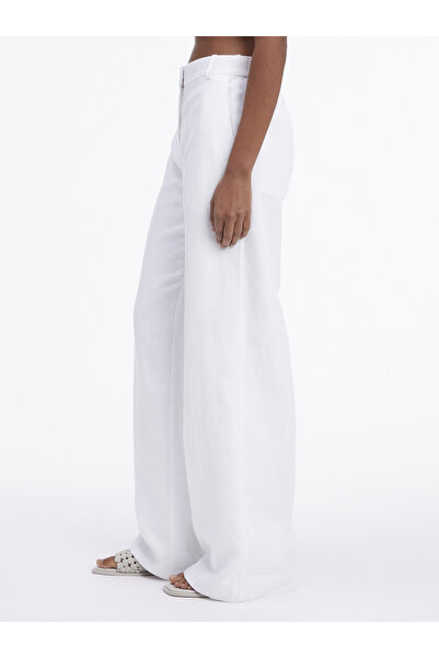 Calvin Klein Women Bright White Linen Blend Wide Leg Pant