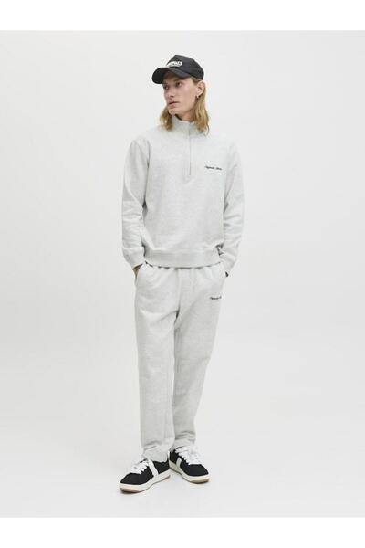 Jack & Jones Hanorac gri Jornorrebro Emb Sweat cu gât înalt pentru bărbați 12282899-Whitemela