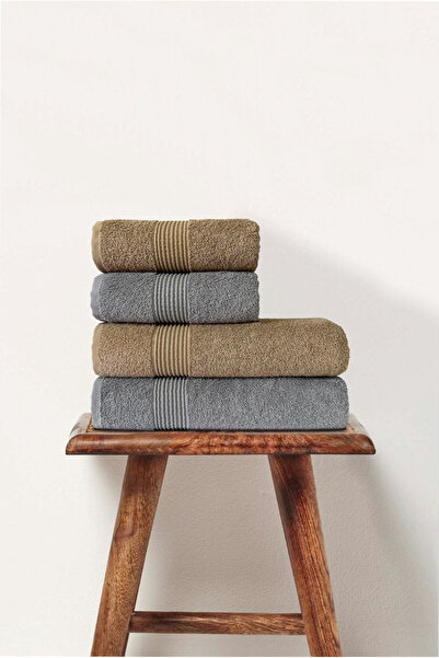 Ellaline 4-Piece Bath Towel Set 100% Cotton Certified Body and Head Towels |   Striped 50X90 - 70X140 Brown Gray