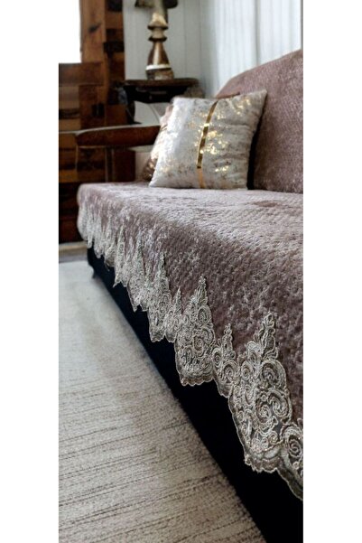 baladı home ev tekstil home collection Sofa Cover Lace Velvet Thick Pattern Non-Slip Base 3-Seater Sofa Sitting Area Only 80 X 200cm