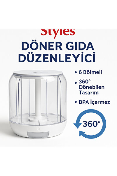 by styles 6 Bölmeli 360° Dönebilen Gıda Organizeri Premium – Hava Geçirmez, 6 kg Kapasiteli Saklama Kabı”