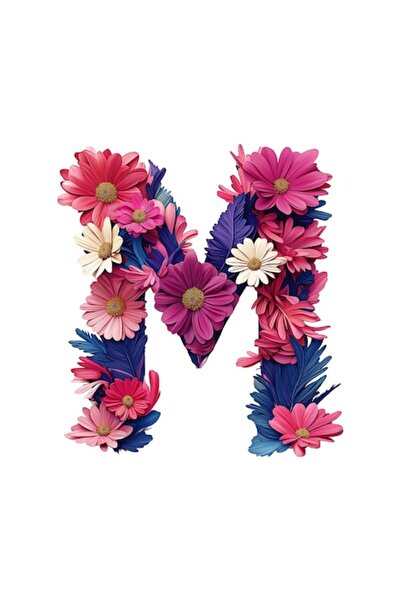 OEMN Autocolant decorativ alfabet litera M cu flori, autoadeziv, dimensiune 6 cm