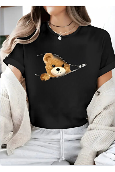 wonderbb Tricou dama 100% bumbac "Bear" Negru