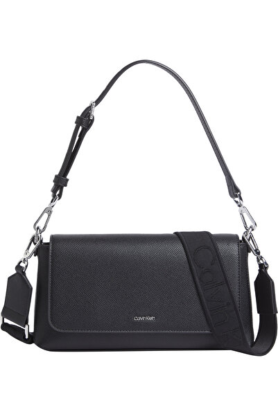 Calvin Klein Women Black Textured Flap Convertible Shoulder Bag