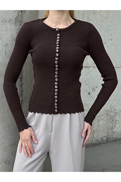 b buhari bykoc Corded Fabric Button Stylish Knitwear Cardigan