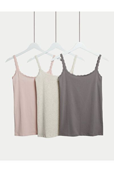 Marks & Spencer 3'lü Pamuklu Dantel Kenarlı Atlet