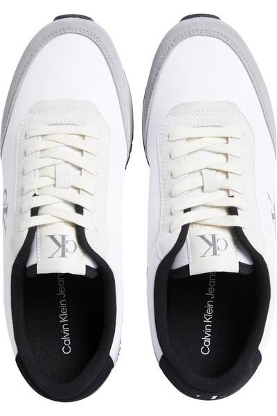 Calvin Klein Men Bright White/Black/Creamy White Low Top Retro Runner Iconic Suede Trainers
