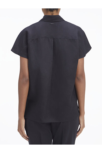 Calvin Klein Women Black Linen Blend Short Sleeve Shirt