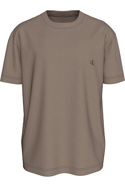 Calvin Klein Men Taupe Gray Washed Puff Print T-Shirt