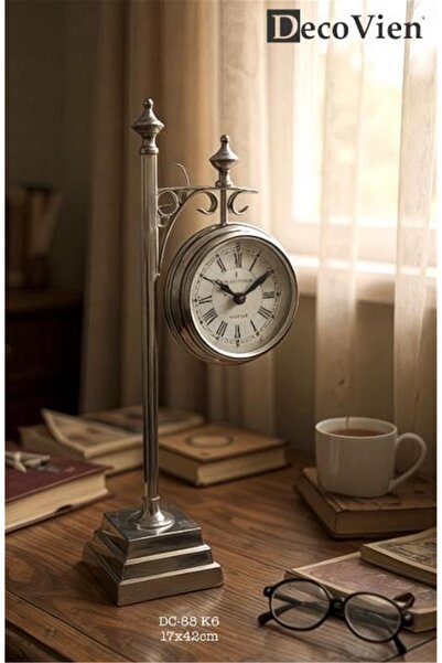 decovien 17×42 cm Gümüş Renkli Masa Saati
