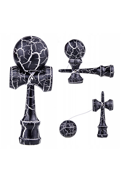 Teno Kendama profesională din lemn Teno®, model crăpat, durabilitate ridicată, 18 cm, alb/negru
