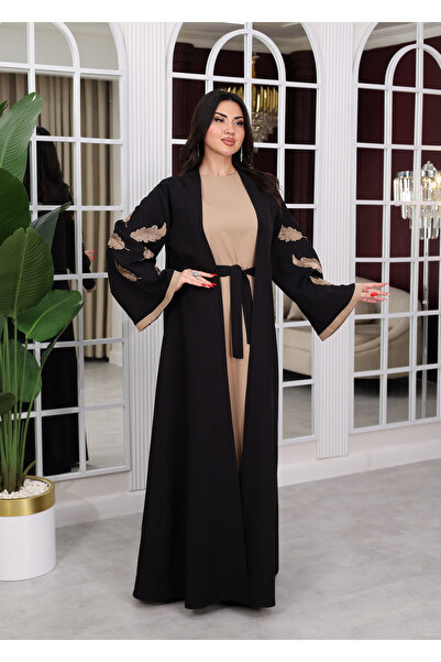 NHMODA Belted Wide Sleeve Draped Embroidered Hijab Two-Piece Suit