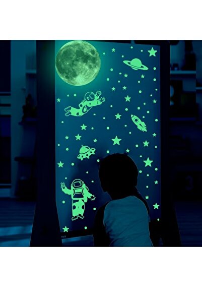 Generic 102-Piece Glow Astronaut Planet Wall Decals - Removable Kids' Bedroom/Living Room Stickers
