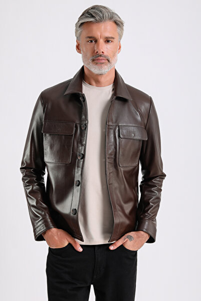 MQ Leather Maroquin Leather Gent Erkek Siyah Deri Gömlek