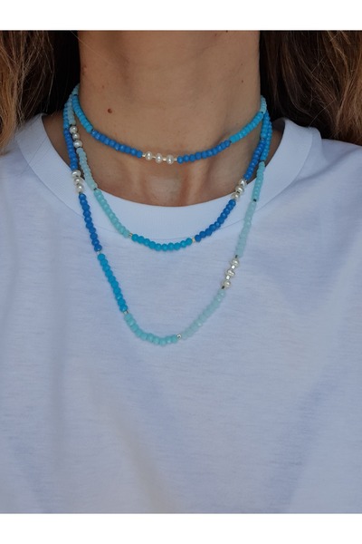 Abundo Blue Sea necklace made of cultured pearls and crystals with rhodium-plated 925 silver, 130 cm