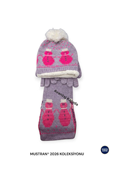 Mustran Children's Fleece-Lined Knitwear Beanie Scarf Gloves Set of 3 - Thick Knitted Winter Gift Model