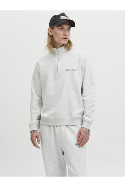 Jack & Jones Hanorac gri Jornorrebro Emb Sweat cu gât înalt pentru bărbați 12282899-Whitemela