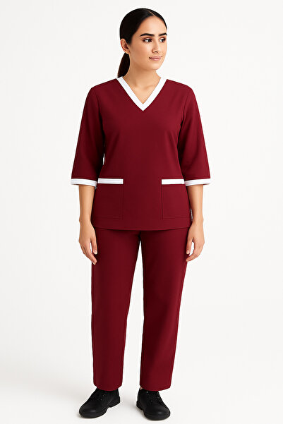 Rannah's Uniform طقم سكراب بأكمام ثلاثة أرباع ورقبة على شكل حرف V للنساء - زي...