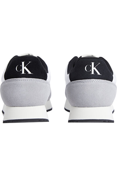 Calvin Klein Men Bright White/Black/Creamy White Low Top Retro Runner Iconic Suede Trainers