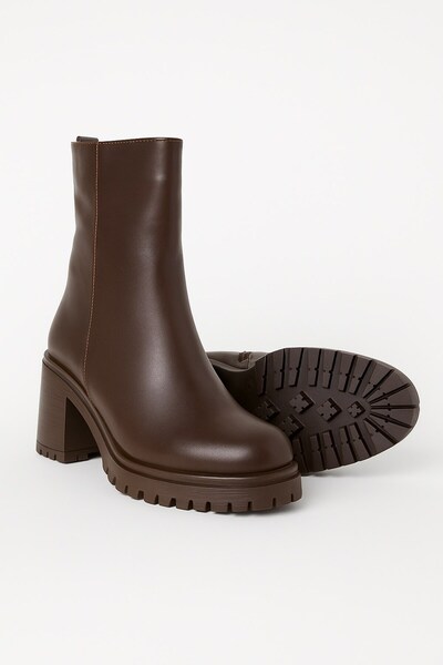 Nstil Günlük Kadın Kahverengi Bot Fermuarlı Kalın Yüksek Topuklu Traktör Taban Kürklü Astarlı Bootie 2401