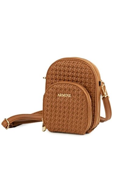 Armine Örgülü Modern Pratik Kadın Omuz Çantası Taba