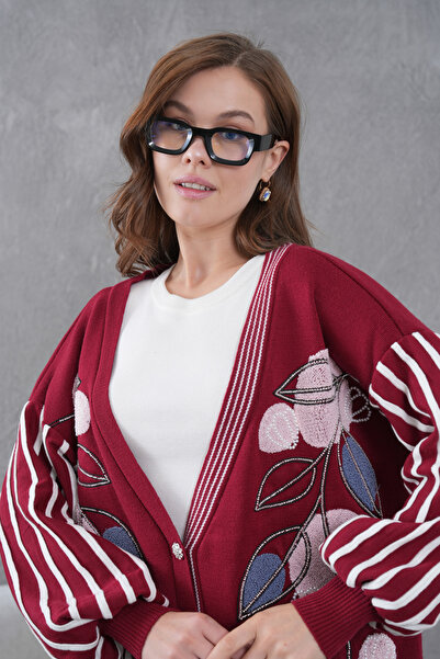 Miss Allos Women's Beaded Wide-Fit Knitwear Cardigan and Pants Bottom-Top Set