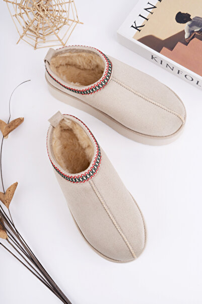 Freemax Γυναικείες Παντόφλες Εσωτερικά Επενδεδυμένες με Γούνα, Ελαφριές Μίνι Σαμπό Παντόφλες Σπιτιού Μπεζ