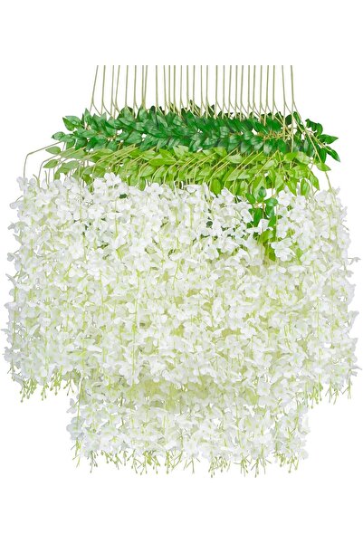 DEFNE DECOR Yapay Çiçek Sarkan Akasya Çiçeği 12li Beyaz Nişan Düğün Dekor Süs...