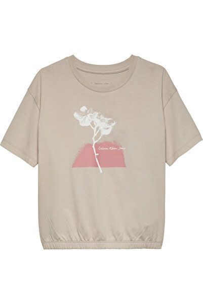 Calvin Klein Girls Chateau Gray Crew Neck Relaxed Nature Graphic T-shirt