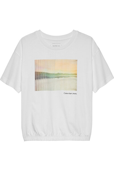 Calvin Klein Girls Bright White Crew Neck Relaxed Nature Graphic T-shirt