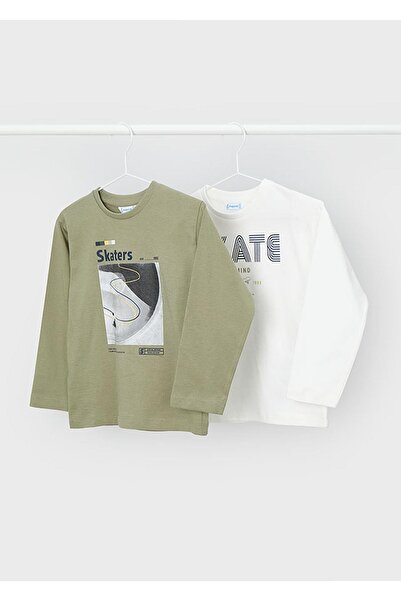 MAYORAL Winter Boys' Long Sleeve 2-Piece T-Shirt - Green and Ecru