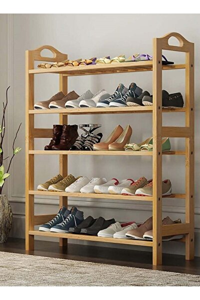 CamelMall منظم أحذية من الخيزران بخمس طبقات، 60×25×81 سم