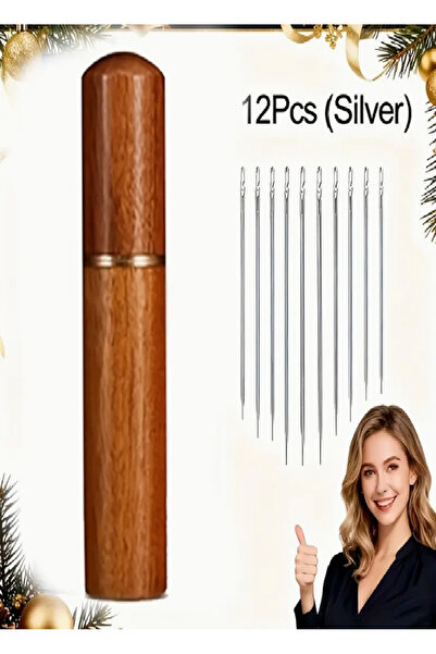 REPFORTR SERVİCE Set of 12 Self-Threading Sewing Needles with Wooden Box - Easy Sewing Needles with Automatic Thread Passing