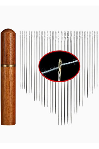 REPFORTR SERVİCE Set of 12 Self-Threading Sewing Needles with Wooden Box - Easy Sewing Needles with Automatic Thread Passing