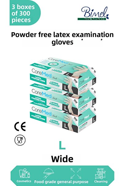 COREMED قفازات فحص خالية من مسحوق اللاتكس، مقاس L، عبوة من 100 قطعة