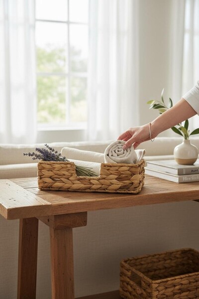 ANJEAHOME Ogulin Natural Wicker Tabletop Napkin Holder & Towel Holder |   Stylish Bohemian Design |   Multi-Purpose Use