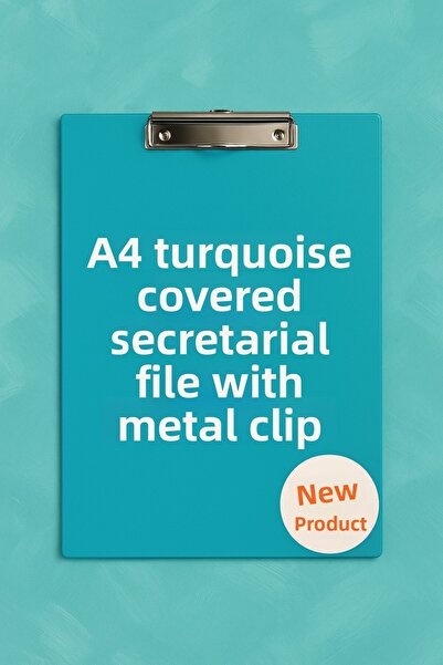 KarmaOfis A4 Turquoise Covered Secretary File with Metal Clip
