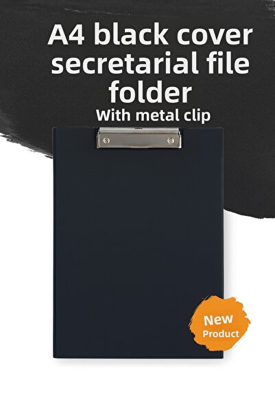 KarmaOfis A4 Black Cover Secretary File with Metal Clip