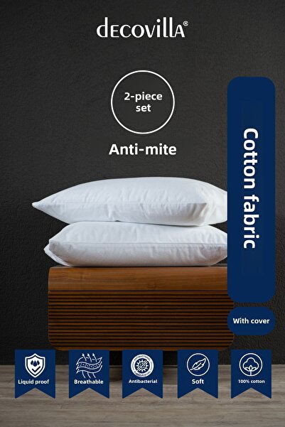 Decovilla وسادة وسادة مقاومة للسوائل مكونة من قطعتين من القطن المضاد للعث (مع غطاء)