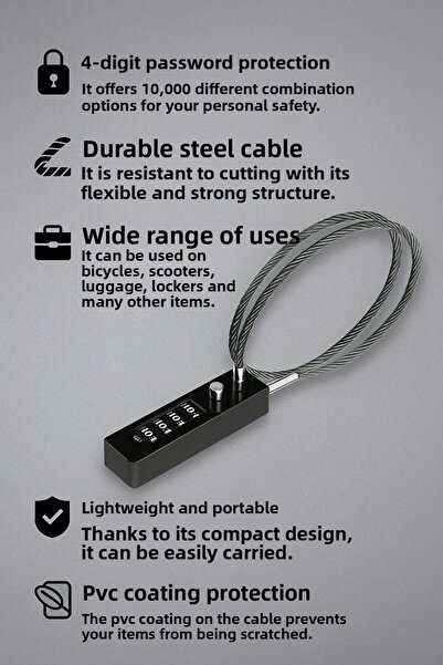 Weather Forecast Black 4 Digit Combination 30cm Resettable Cabinet Luggage Bike Lock Cin542Sy