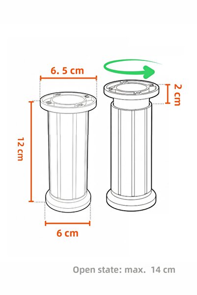 Badem10 Adjustable 1 Piece 12 cm Black Plastic Leg Cabinet Furniture Bench Riser Heightening Foot