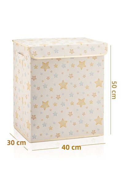 HomyJRs Star Patterned Multi-Purpose Toy Laundry Storage Box with Lid Foldable Organizer 30X40X50