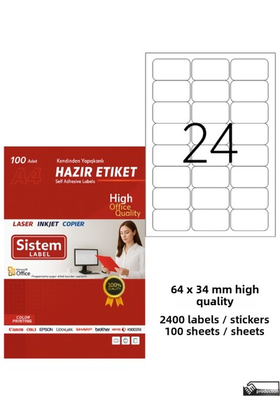 Sistem Label ملصق ذاتي اللصق مقاس 64×34 ملم بتقنية الليزر/الليزر بحجم A4